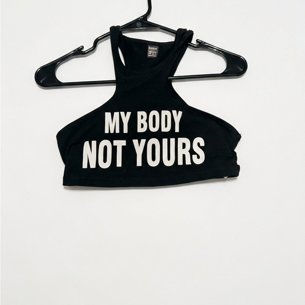 SHEIN Black Crop Top with Bold Statement